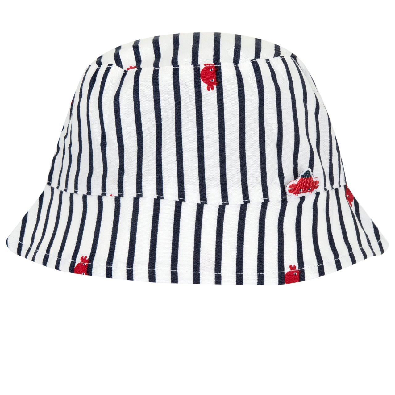 Cappello Modello Pescatore | Chicco Cappello pescatore Chicco bianco in popeline di cotone con stampa fantasia righe e granchietti, ideale per bambino primavera/estate. | Chicco