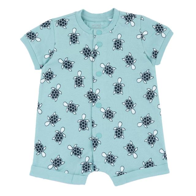 Pagliaccetto In Jersey Di Cotone | Chicco Pagliaccetto manica corta in jersey di cotone 100% sostenibile per neonato, con stampa fantasia di tartarughe su sfondo azzurro, collezione Chicco. | Chicco