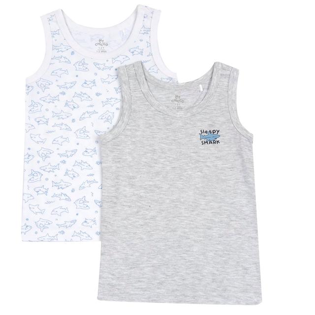Set Canottiere Intime | Chicco Set due canottiere intime per bambini Chicco in morbido jersey di cotone sostenibile beige, una con fantasia e una mélange con stampa, trattamento antimicrobico. | Chicco