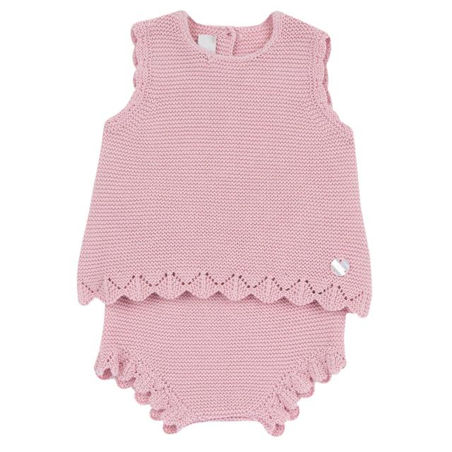 Completo In Maglia | Chicco Completo in maglia di cotone viola Chicco per bambina, composto da top con bottoncini madreperla e culotte, ideale primavera/estate. | Chicco
