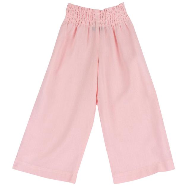 Pantaloni Lunghi | Chicco Pantaloni lunghi rosa in misto lino per bambina Chicco, modello a palazzo con vita elasticizzata e dettagli a punto smock, ideali per la primavera/estate. | Chicco