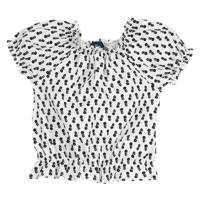 Maglietta Manica Corta Stampata | Chicco Maglietta a manica corta stampata per bambina con fiorellini bianchi, effetto palloncino e dettagli elasticizzati, in cotone elasticizzato certificato Oeko-Tex. | Chicco