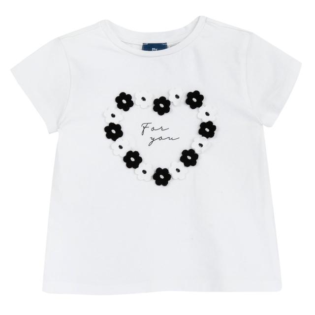 Maglietta Manica Corta Con Applicazione | Chicco Maglietta a manica corta bianca per bambina Chicco con applicazione di fiorellini ricamati, ideale per primavera/estate. | Chicco