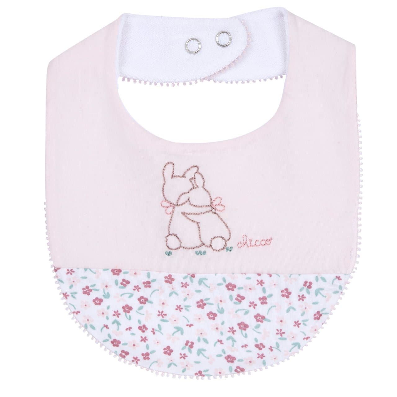 Bavaglino Con Ricamo | Chicco Bavaglino Chicco rosa in jersey di cotone elasticizzato con ricamo raffinato, foderato in spugna, ideale per bambine. | Chicco