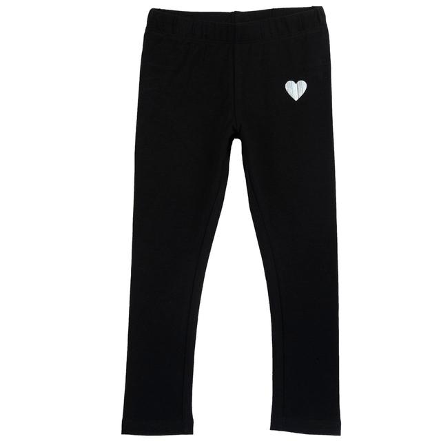 Leggings Tinta Unita | Chicco Leggings lunghi neri in jersey elasticizzato per bambina Chicco, realizzati in cotone sostenibile Oeko-Tex con vita elasticizzata e cuoricino stampato rigato lucido. | Chicco