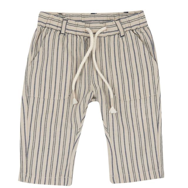 Pantaloni Lunghi Rigati | Chicco Pantaloni lunghi rigati bianchi e blu per bambino Chicco in cotone sostenibile con vita elasticizzata e coulisse, perfetti per la primavera/estate. | Chicco