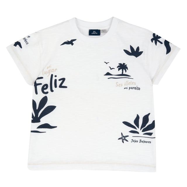 Maglietta Manica Corta | Chicco Maglietta a manica corta in cotone biologico Chicco per bambino con fantasia monocromatica di palme su sfondo bianco e maniche risvoltate. | Chicco