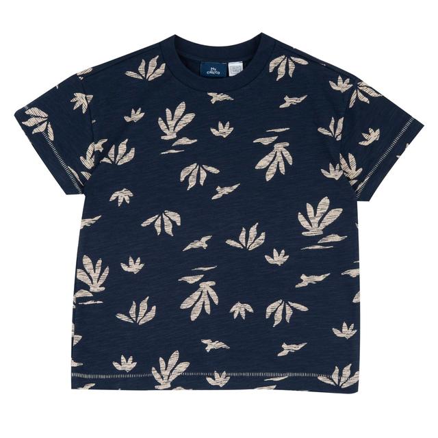 Maglietta Manica Corta | Chicco Maglietta a manica corta in cotone biologico Chicco per bambino con fantasia monocromatica di palme su sfondo bianco e maniche risvoltate. | Chicco