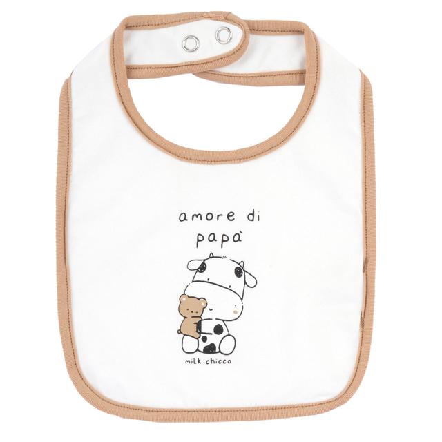 Bavaglino Stampato | Chicco Bavaglino Chicco unisex in jersey di cotone elasticizzato bianco con grafica stampata e apertura regolabile, ideale per la primavera/estate. | Chicco