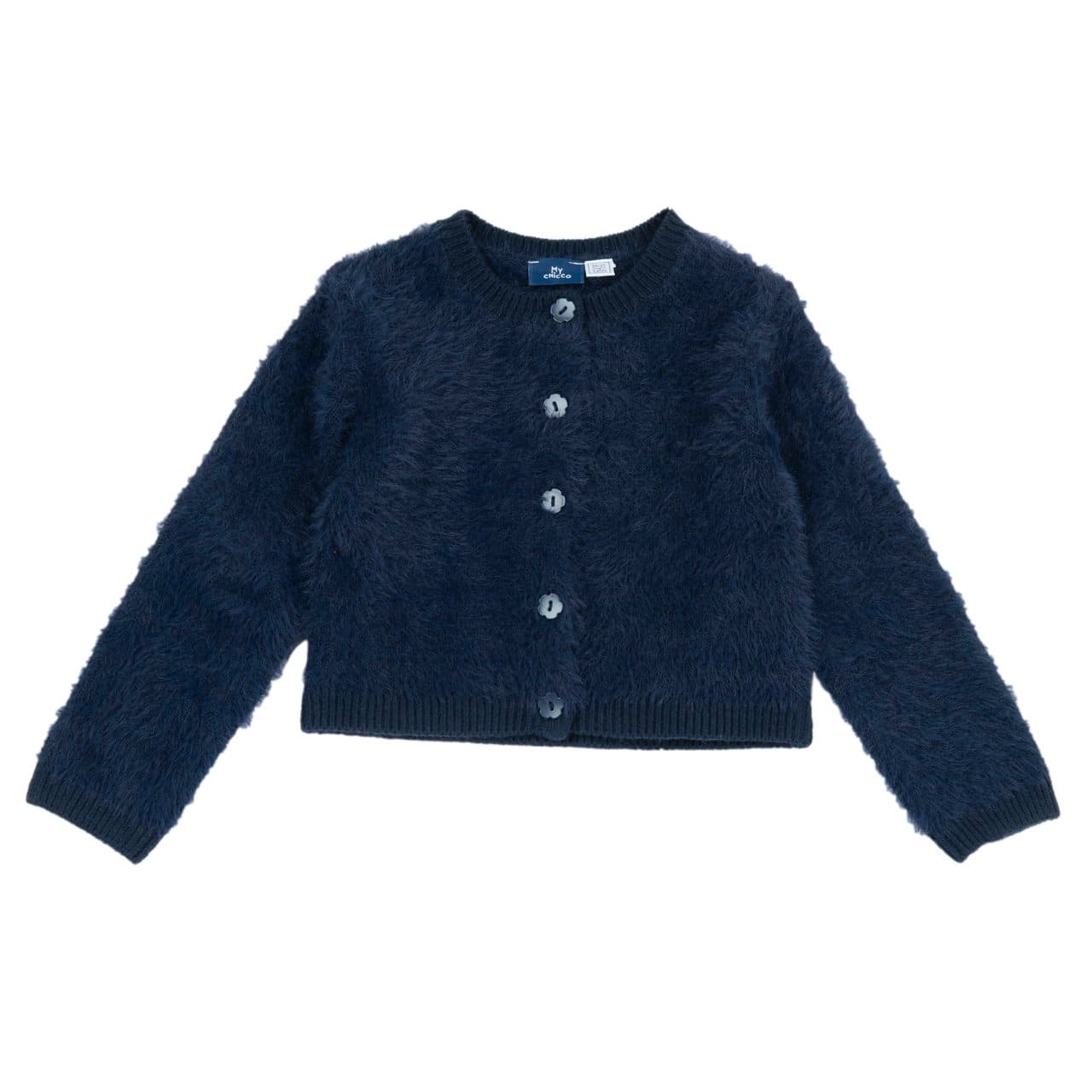 Cardigan In Maglia | Chicco Cardigan in maglia Chicco blu per bambina, con chiusura frontale di bottoni a forma di fiore, ideale per l'autunno/inverno. | Chicco