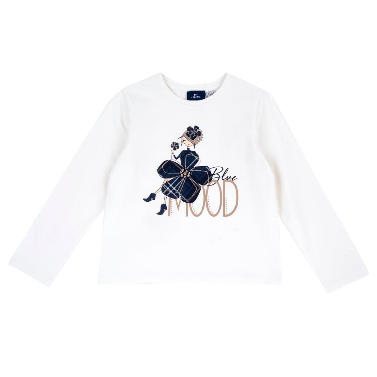 Maglietta Manica Lunga | Chicco Maglietta a manica lunga Chicco bianca in jersey di cotone elasticizzato per bambina, con stampa glitter e chiusura posteriore con bottoni automatici per taglia 18 mesi. | Chicco