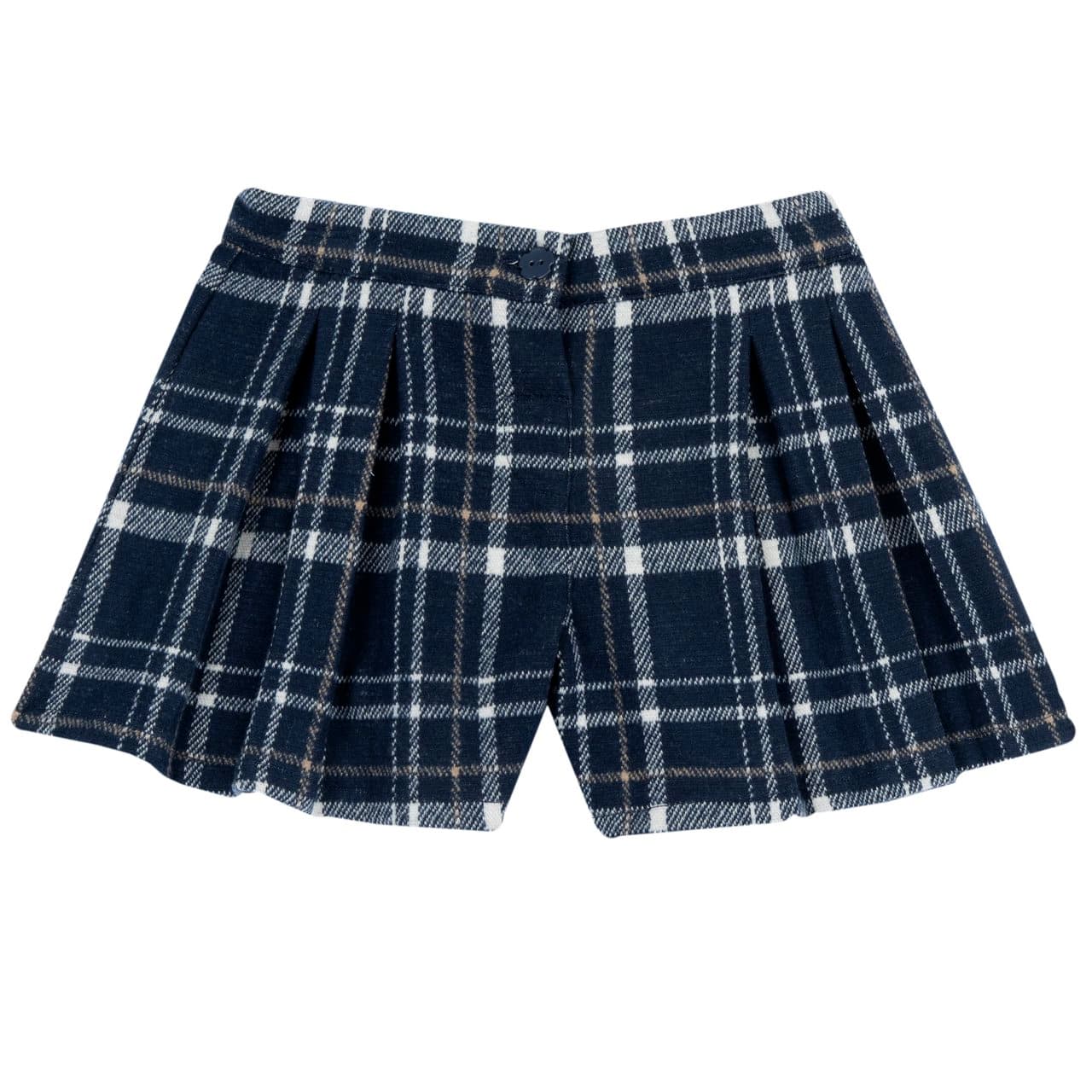 Gonna Pantalone Corta | Chicco Gonna pantalone corta Chicco blu in maglia jacquard a quadretti per bambina, con bottone a fiore e girovita regolabile, certificata Oeko-Tex. | Chicco