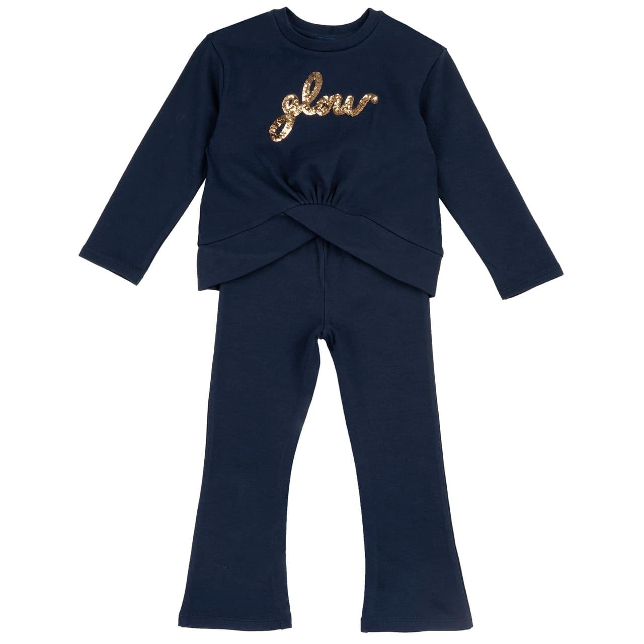 Completo Felpa Con Pantaloni | Chicco Completo felpa girocollo blu con paillettes e pantaloni lunghi a zampa Chicco per bambina, in cotone elasticizzato Oeko-Tex. | Chicco