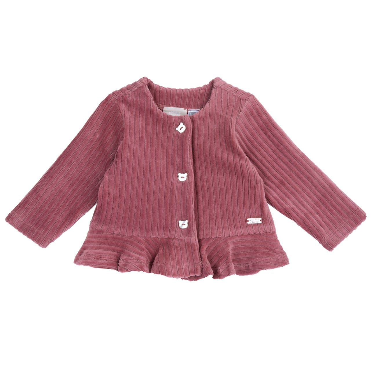 Cardigan | Chicco Cardigan girocollo rosa in ciniglia elasticizzata a coste per bambina Chicco, con bottoncini effetto madreperla a forma di orsetto e logo sul fianco. | Chicco
