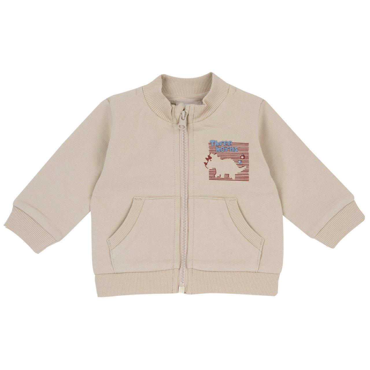 Felpa Con Zip | Chicco Felpa con zip girocollo Chicco bianca per bambino con stampa dinosauro sul davanti, tasca a marsupio e bordi elasticizzati a costine. | Chicco