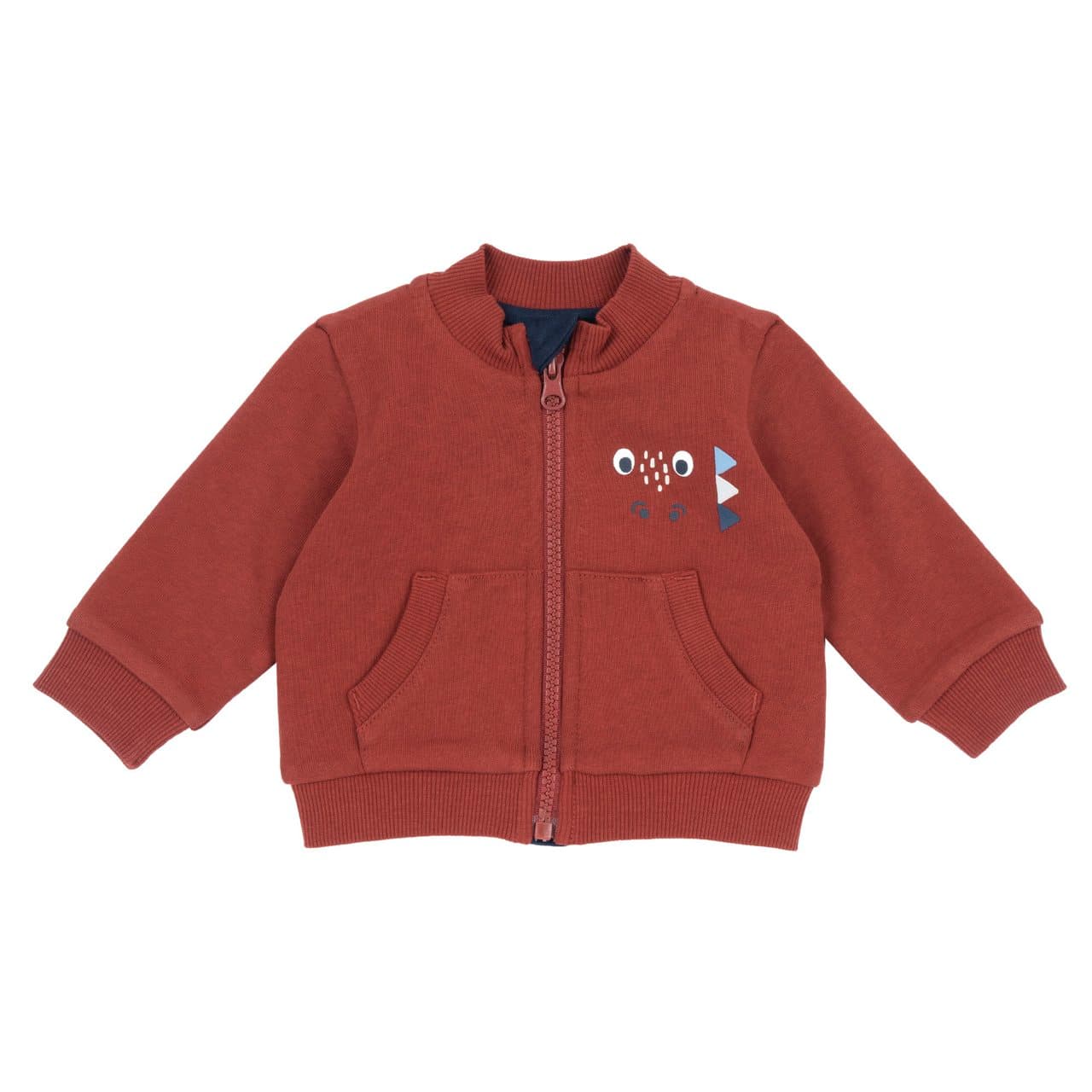 Felpa Con Zip | Chicco Felpa con zip marrone da bambino Chicco con stampa dinosauro stilizzata sul davanti e tasca a marsupio, ideale per l'autunno/inverno. | Chicco