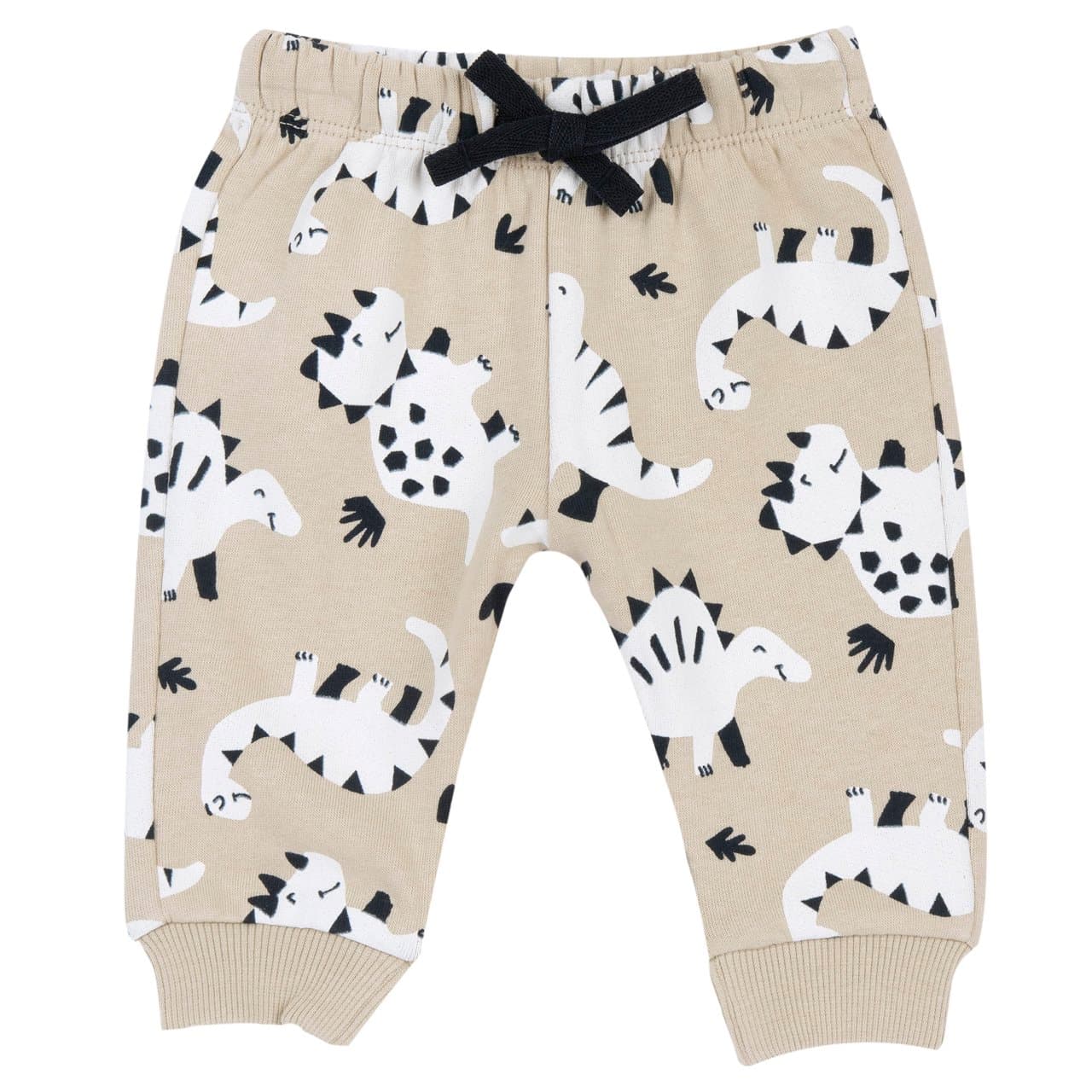 Pantaloni Lunghi | Chicco Pantaloni lunghi bianchi in felpa garzata Chicco per neonato con fantasia di dinosauri, vita elasticizzata e bordi a costine. | Chicco