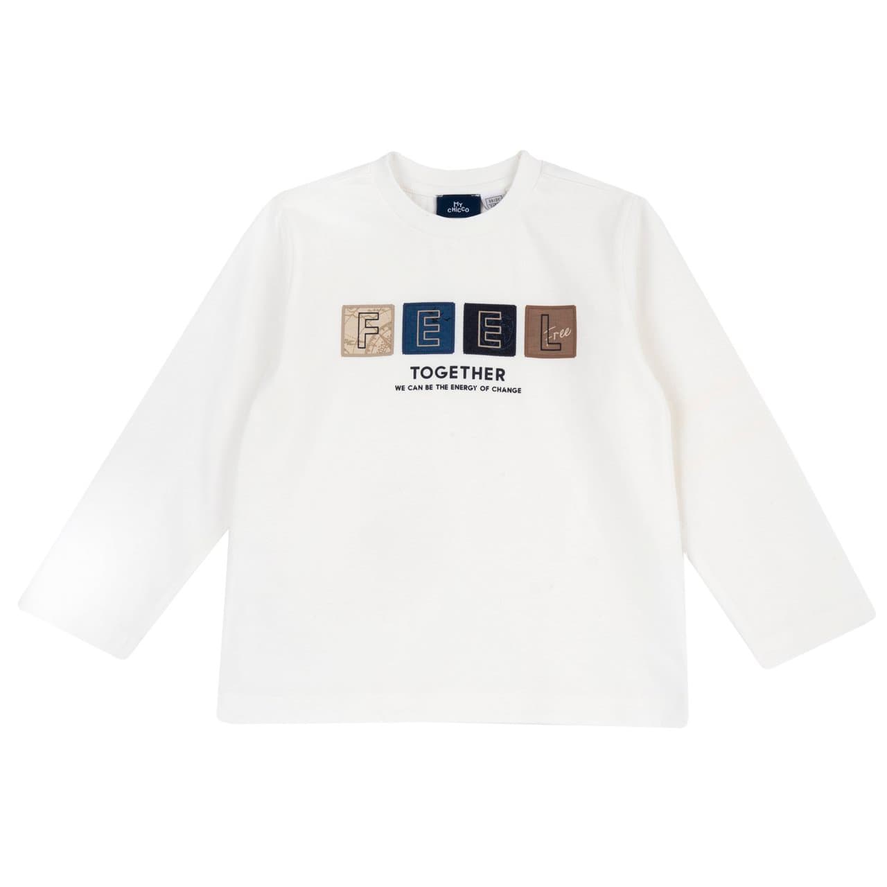 Maglietta Manica Lunga | Chicco Maglietta a manica lunga Chicco bianca in jersey 100% cotone per bambino, con grafica in rilievo e bottoni sulla spalla. | Chicco