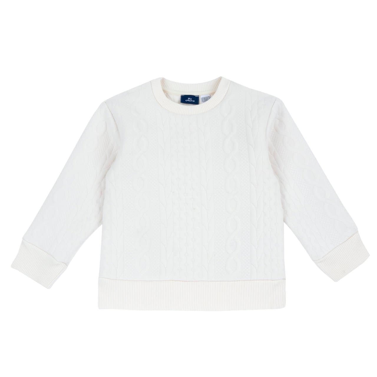 Felpa Girocollo | Chicco Felpa girocollo Chicco bianca in interlock jacquard per bambino, con apertura a bottoni sulla spalla, ideale per autunno/inverno. | Chicco