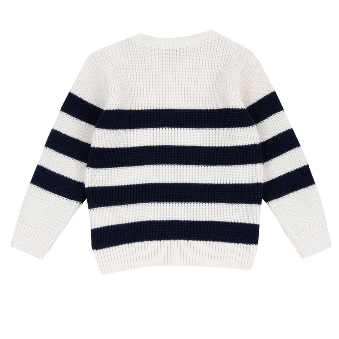 Maglione Rigato | Chicco Maglione rigato da bambino Chicco in misto cotone e lana, con lavorazione a costa inglese e bottoni sulla spalla, colore bianco. | Chicco