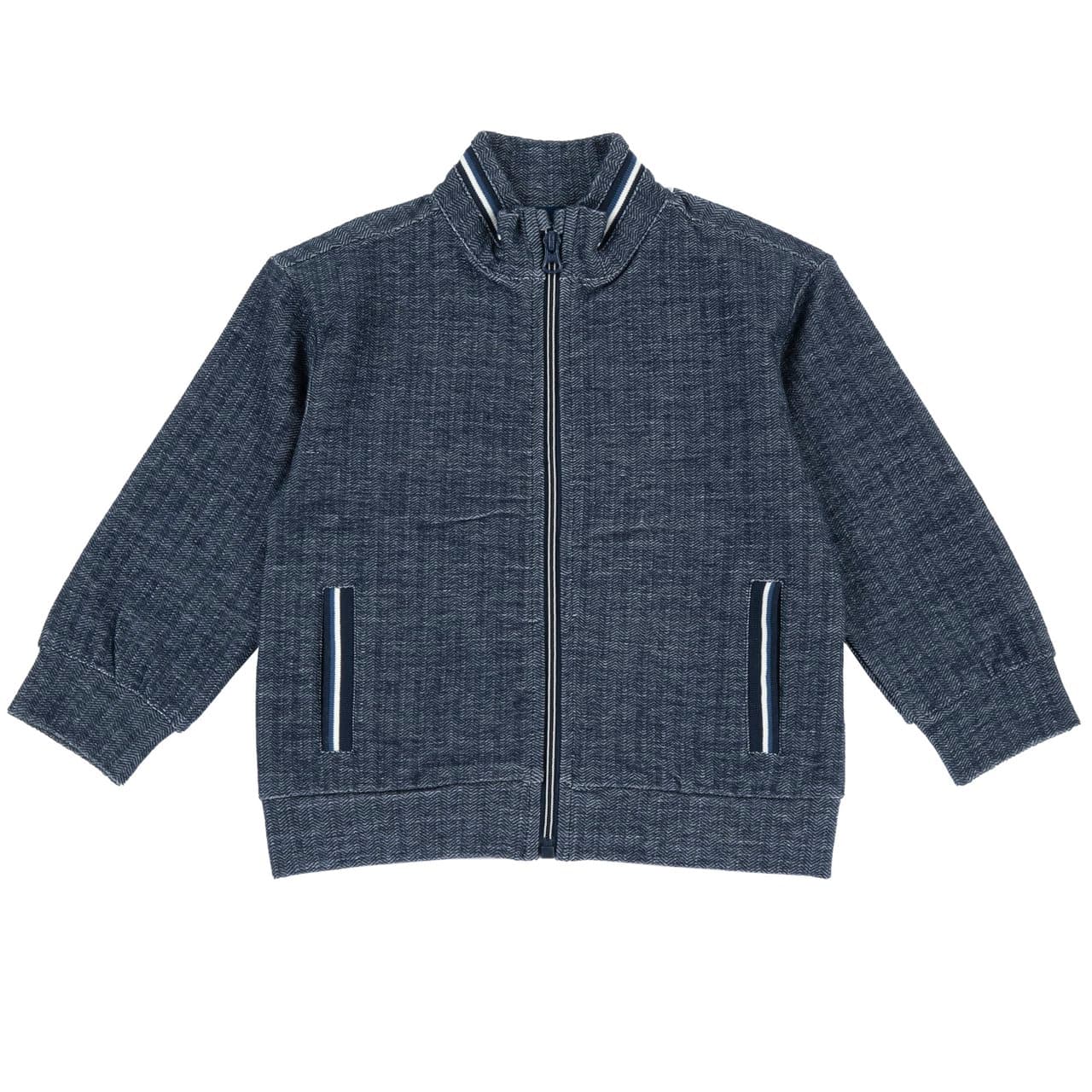 Felpa Con Zip | Chicco Felpa con zip Chicco blu in interlock di cotone elasticizzato con effetto spigato, collo e tasche a coste, chiusura con cerniera decorativa e label posteriore. | Chicco
