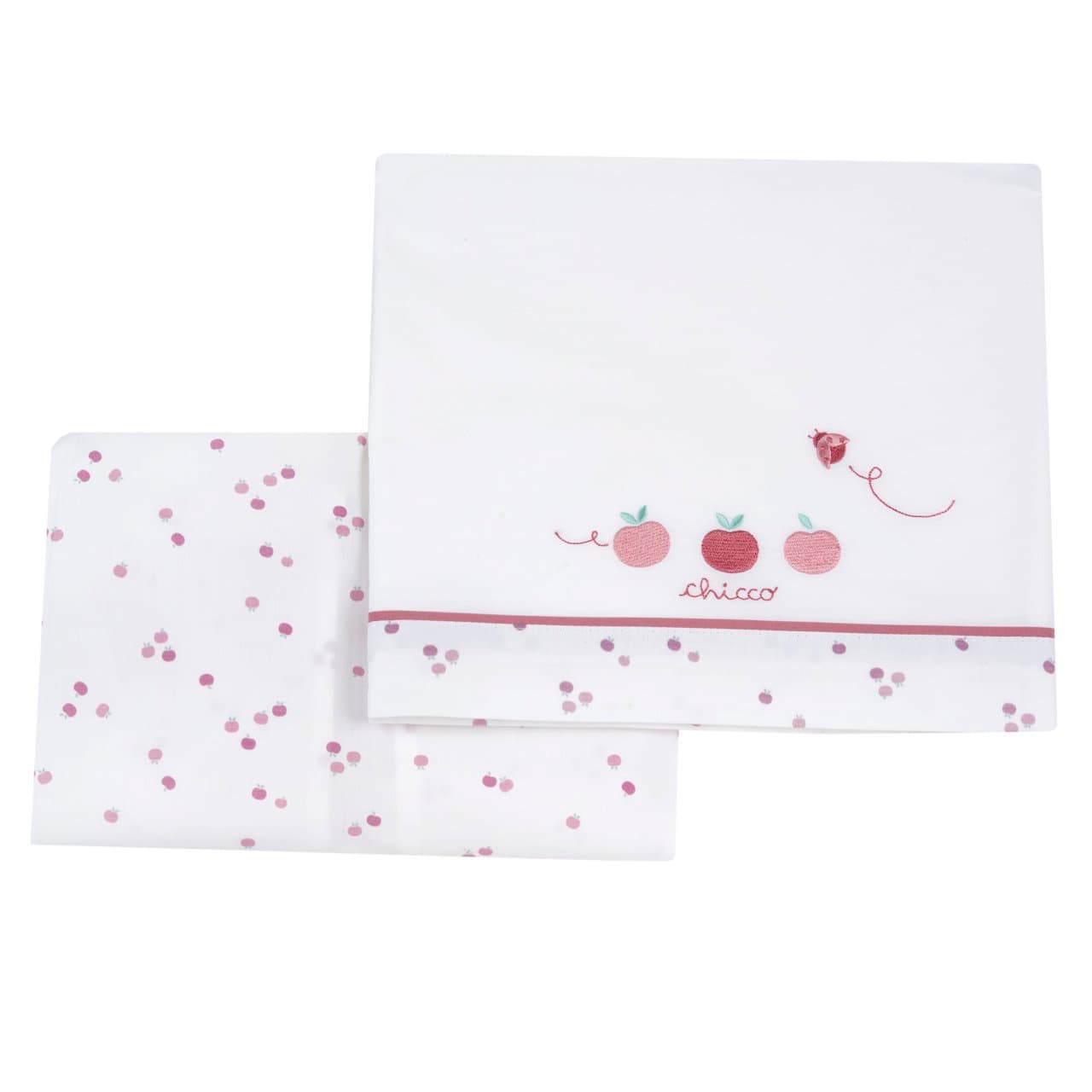 Set Lenzuola | Chicco Set lenzuola Chicco per bambina in popeline di cotone bianco, con grafica ricamata e stampa, ideale per culla e carrozzina autunno/inverno. | Chicco