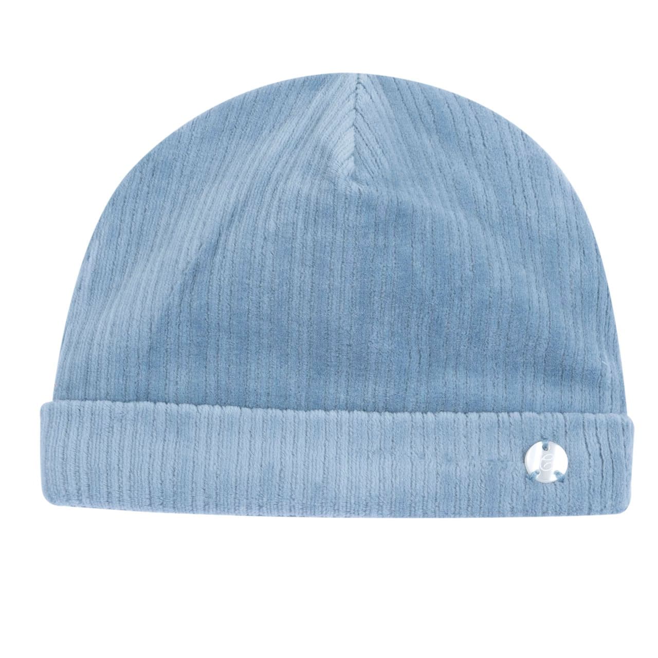 Cappello Con Risvolto | Chicco Cappello Chicco azzurro in ciniglia a coste con risvolto, ideale per neonati da 0 mesi a 2 anni, con medaglietta effetto madreperla. | Chicco