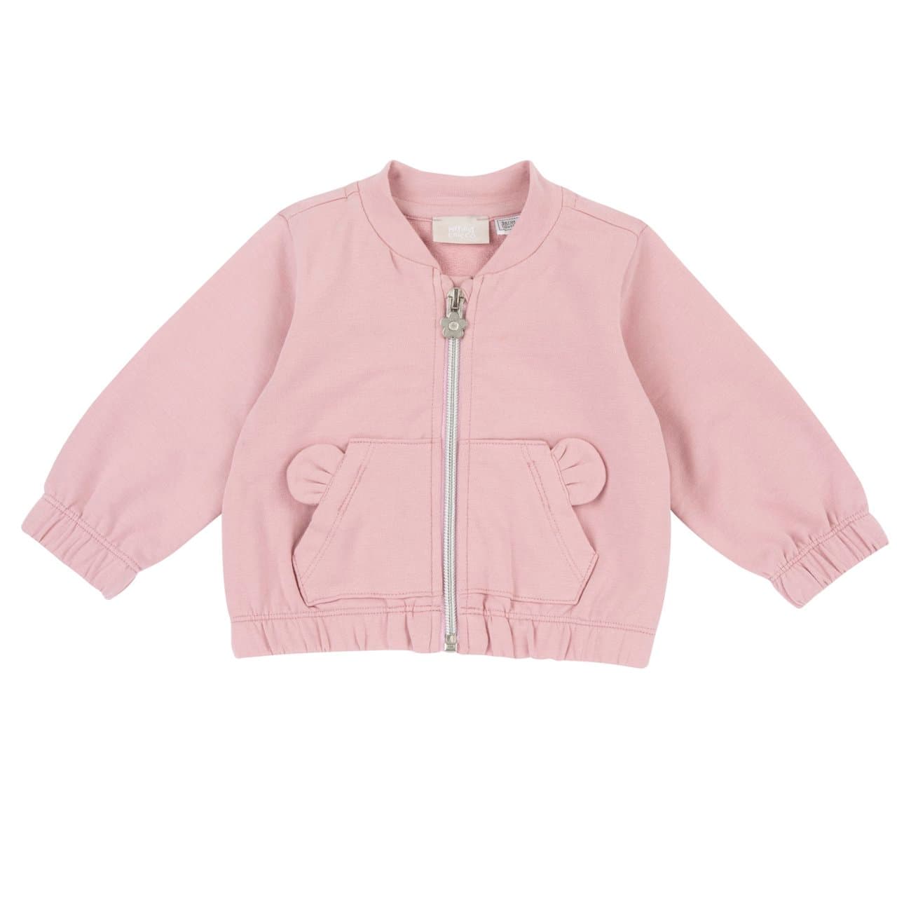 Felpa Con Zip | Chicco Felpa con zip rosa Chicco da bambina in felpa elasticizzata, con collo a listino, chiusura zip tono su tono e cursore a fiore, tasca con orecchie da orsetto. | Chicco