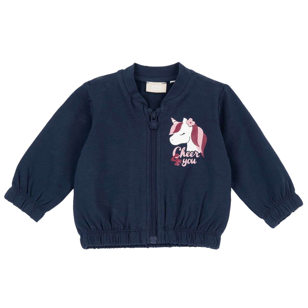 Felpa Con Zip | Chicco Felpa con zip blu da bambina Chicco con stampa unicorno sul davanti e cursore a fiore, in tessuto felpato elasticizzato. | Chicco