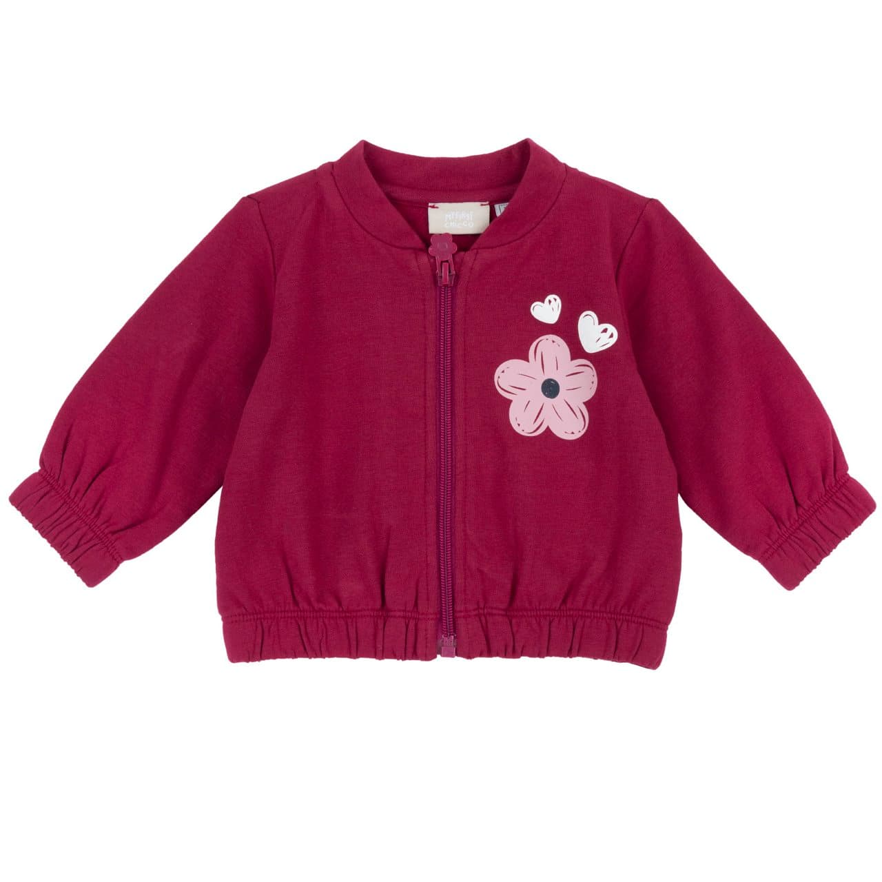 Felpa Con Zip | Chicco Felpa con zip rossa da bambina Chicco in morbida felpa garzata elasticizzata, con collo a listino, chiusura zip tono su tono e cursore a forma di fiore. | Chicco