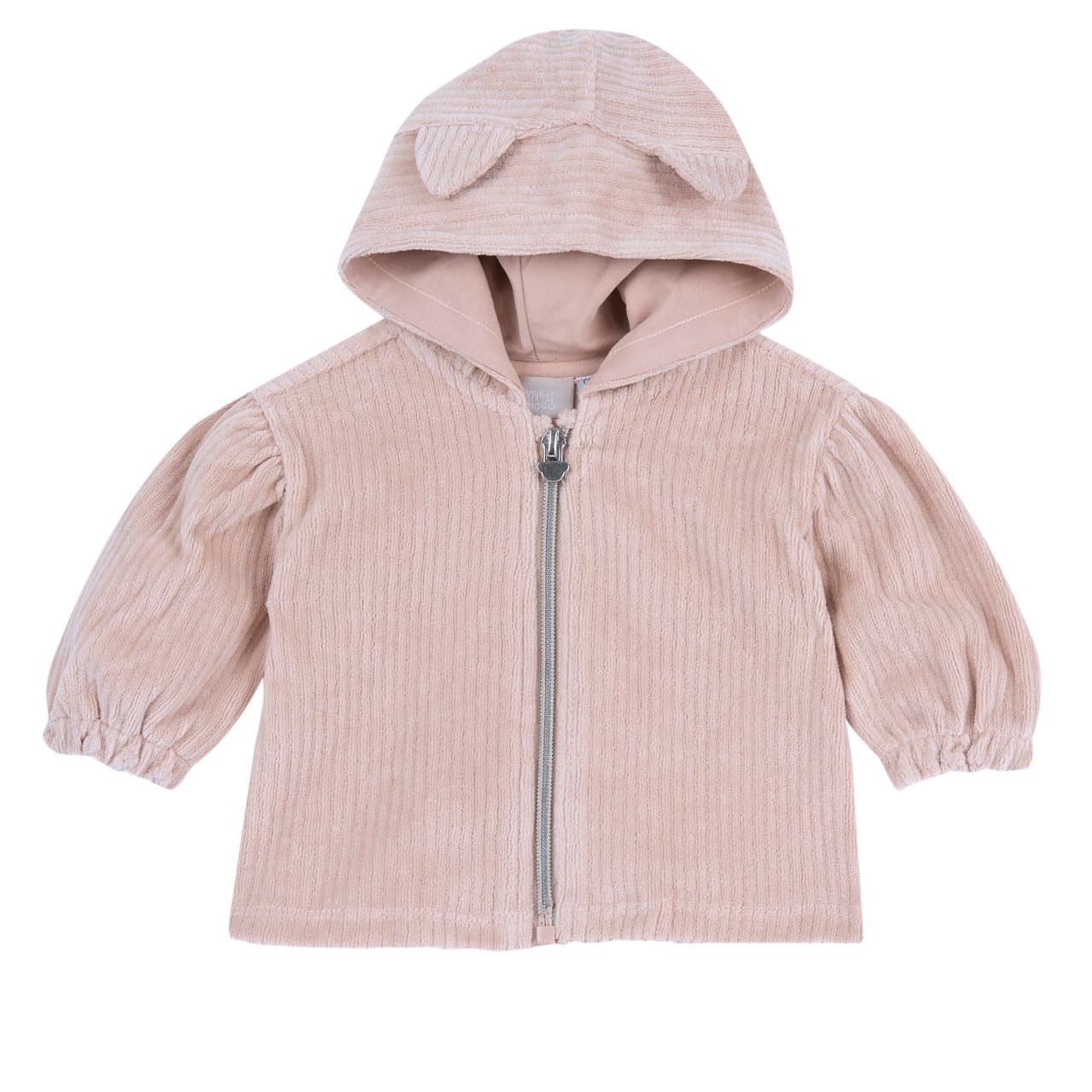 Cardigan Con Zip E Cappuccio | Chicco Cardigan con zip e cappuccio Chicco rosa in ciniglia a coste per bambina, con cursore argentato a forma di orsetto, ideale per l'autunno/inverno. | Chicco