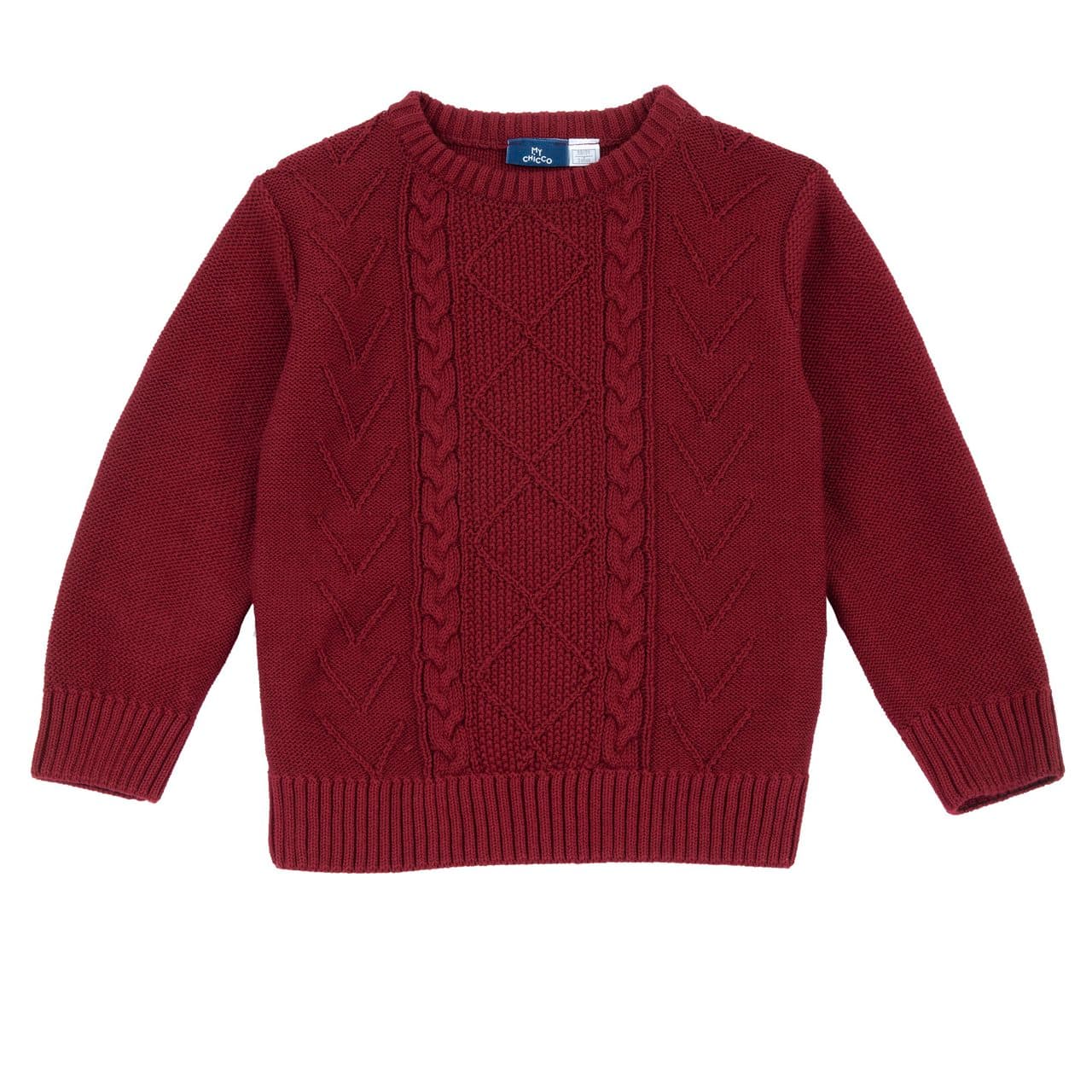 Maglione A Trecce | Chicco Maglione a trecce rosso da bambino Chicco in misto cotone e lana, con lavorazione a grana di riso e motivi a rombi, ideale per l'autunno/inverno. | Chicco