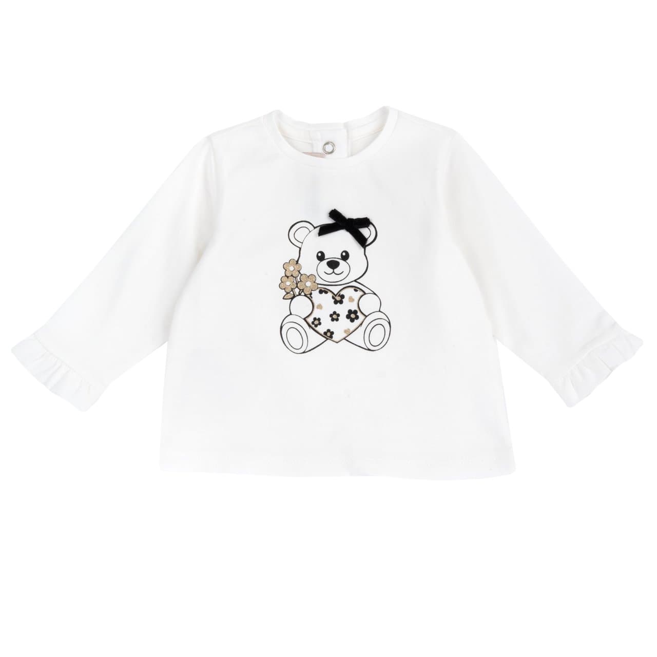 Maglietta Manica Lunga | Chicco Maglietta a manica lunga Chicco bianca per bambina con stampa orsetto glitterato e fiocco in velluto, jersey elasticizzato, ideale per autunno/inverno. | Chicco