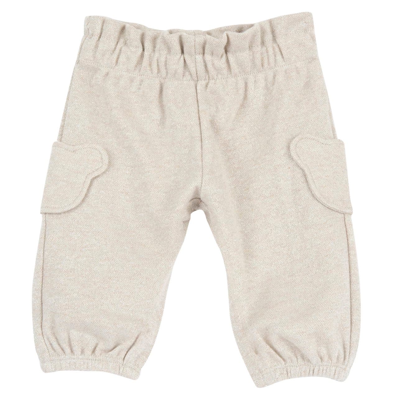 Pantaloni Lunghi | Chicco Pantaloni lunghi Chicco da bambina in interlock bianco con effetto luminoso, vita elasticizzata e tasche a forma di orsetto, ideali per l'autunno/inverno. | Chicco