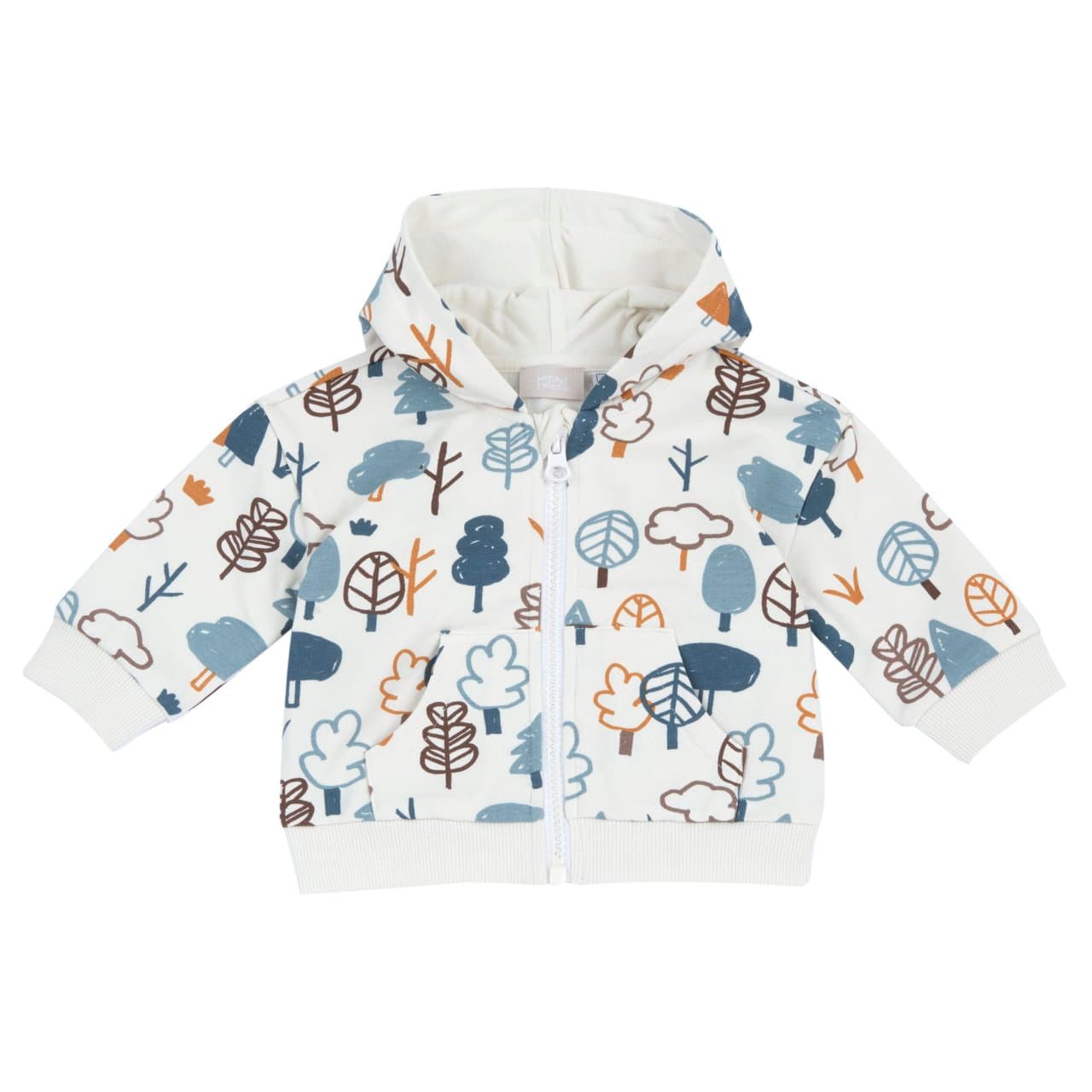 Felpa Con Cappuccio E Zip | Chicco Felpa con cappuccio e zip Chicco beige tofu per bambino, con fantasia di alberelli multicolore, tasca a marsupio e finiture a costine, ideale per autunno/inverno. | Chicco