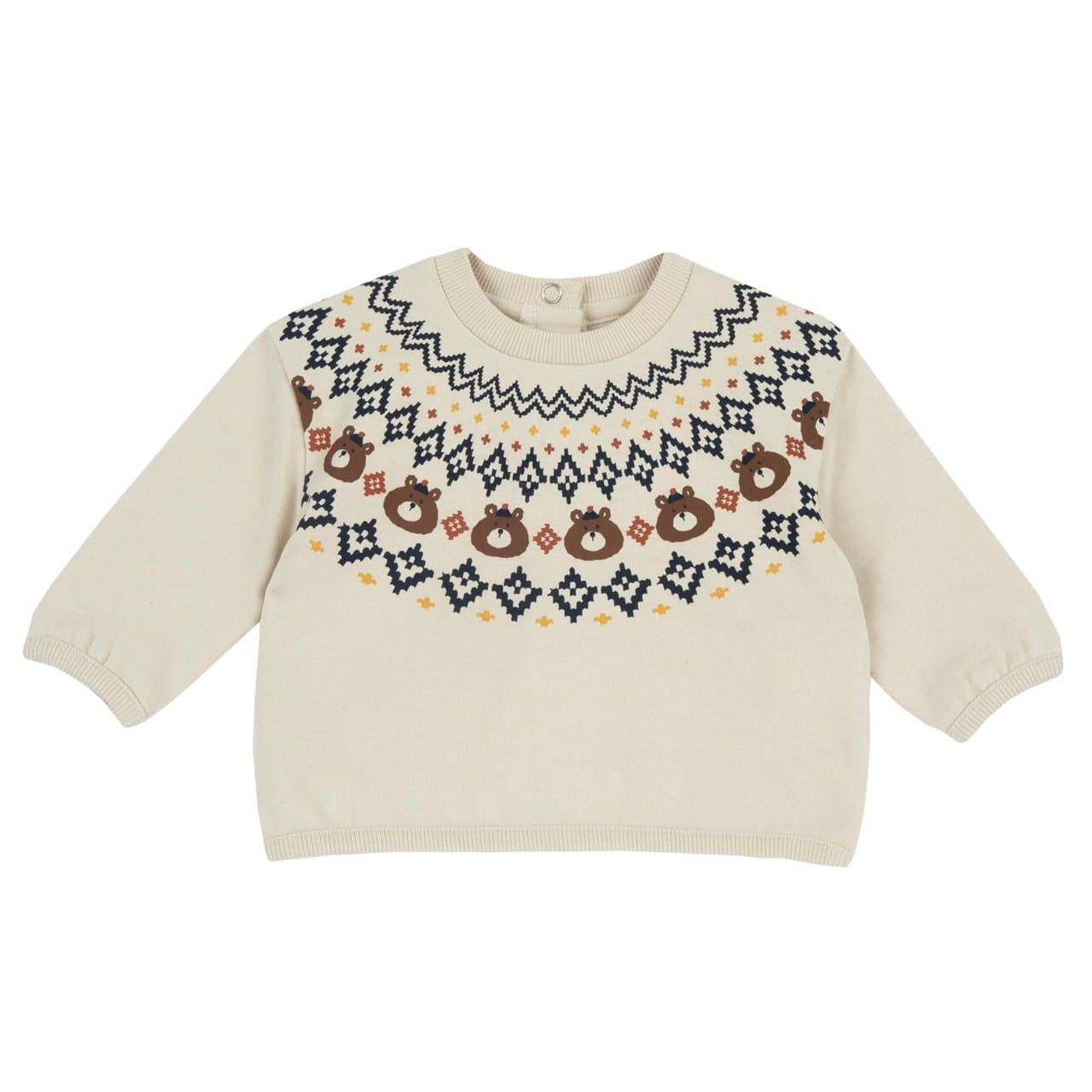 Felpa Girocollo | Chicco Felpa girocollo Chicco bianca in cotone garzato per bambino, con motivo norvegese e orsetti, ideale per l'autunno/inverno. | Chicco