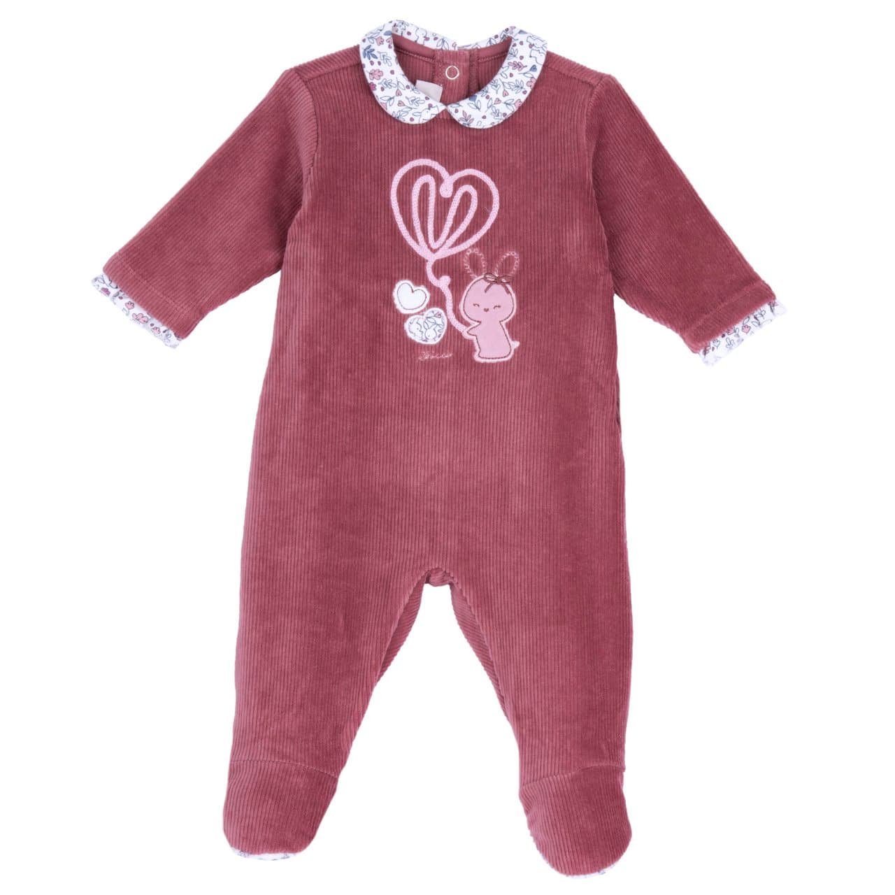 Tutina Aperta Dietro | Chicco Tutina aperta dietro Chicco per bambina in ciniglia rosa a coste, con colletto baby floreale, grafica frontale applicata e ricamata, e piedini antiscivolo dalla taglia 12 mesi. | Chicco