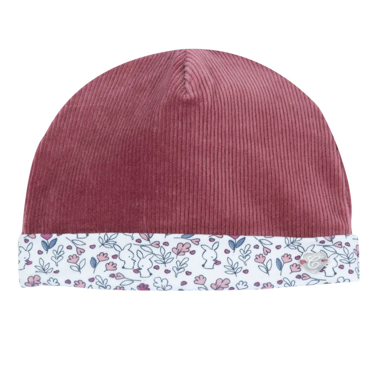 Cappello Con Risvolto | Chicco Cappello Chicco per neonata in ciniglia rosa a coste con stampa floreale sul risvolto, fodera in interlock e medaglietta madreperla, ideale per autunno/inverno. | Chicco