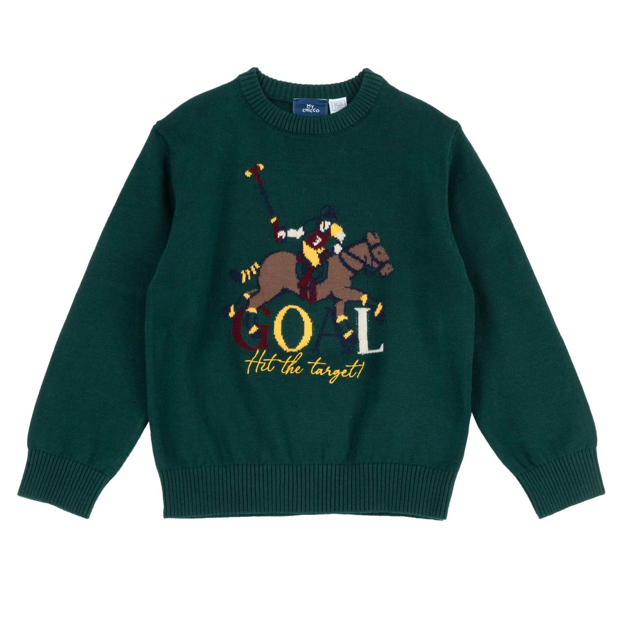 Maglione Girocollo | Chicco Maglione girocollo Chicco verde in cotone per bambino, con grafica jacquard sul davanti e bottoni sulla spalla, ideale per l'autunno/inverno. | Chicco