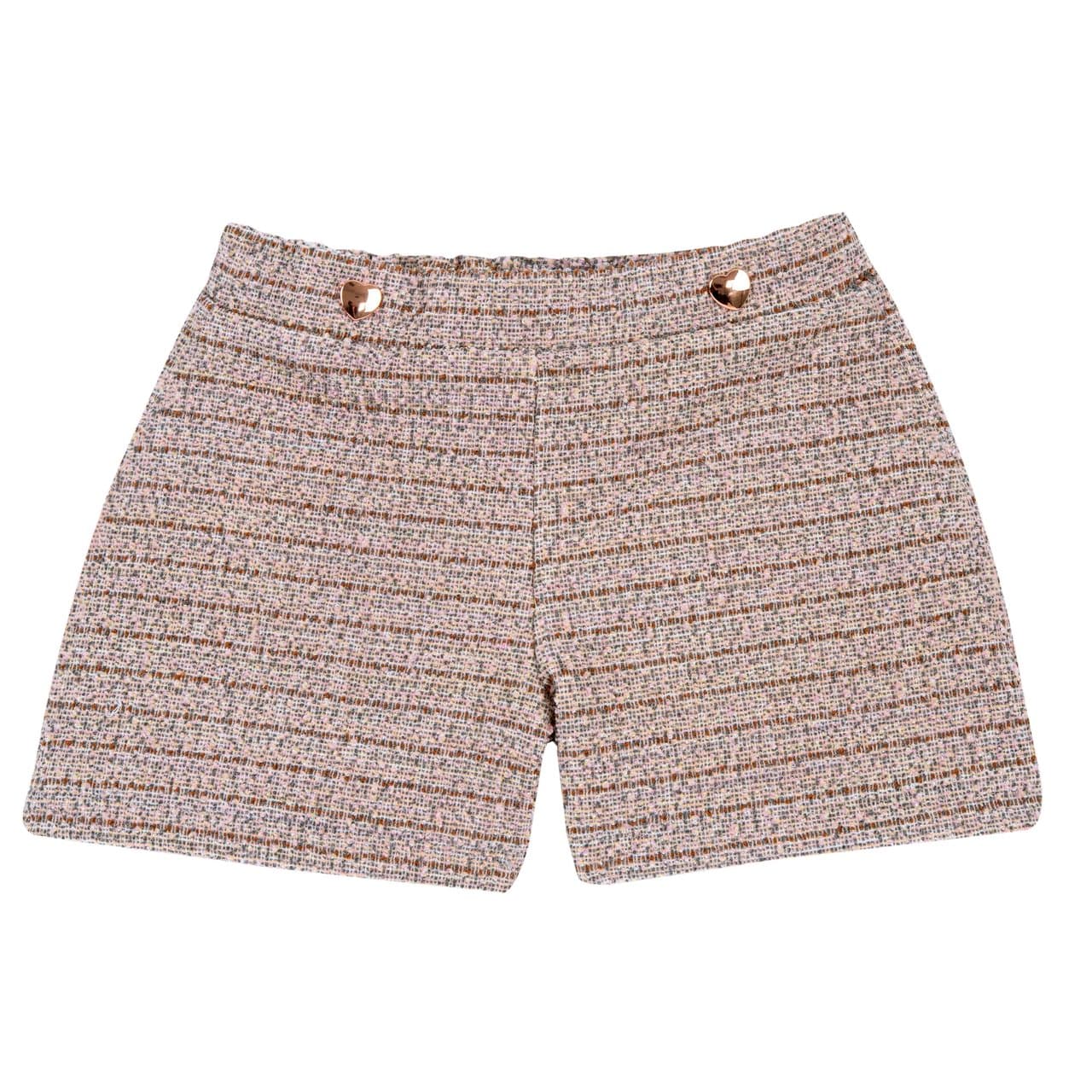 Pantaloni Corti | Chicco Pantaloni corti da bambina Chicco in jacquard marrone tinto filo, con fodera in mussola di cotone e rivetti a cuore. | Chicco