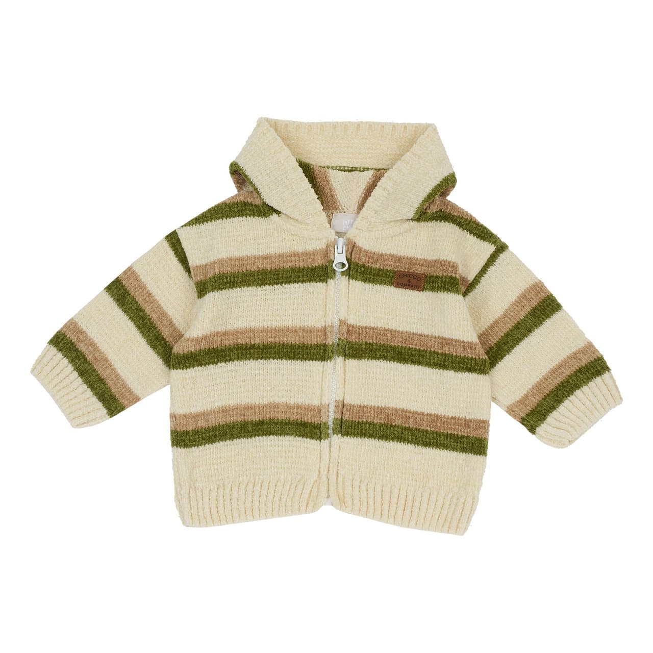 Cardigan Con Cappuccio | Chicco Cardigan grigio bicolore in ciniglia 100% acrilica con cappuccio e zip, fantasia jacquard, per bambino Chicco. | Chicco