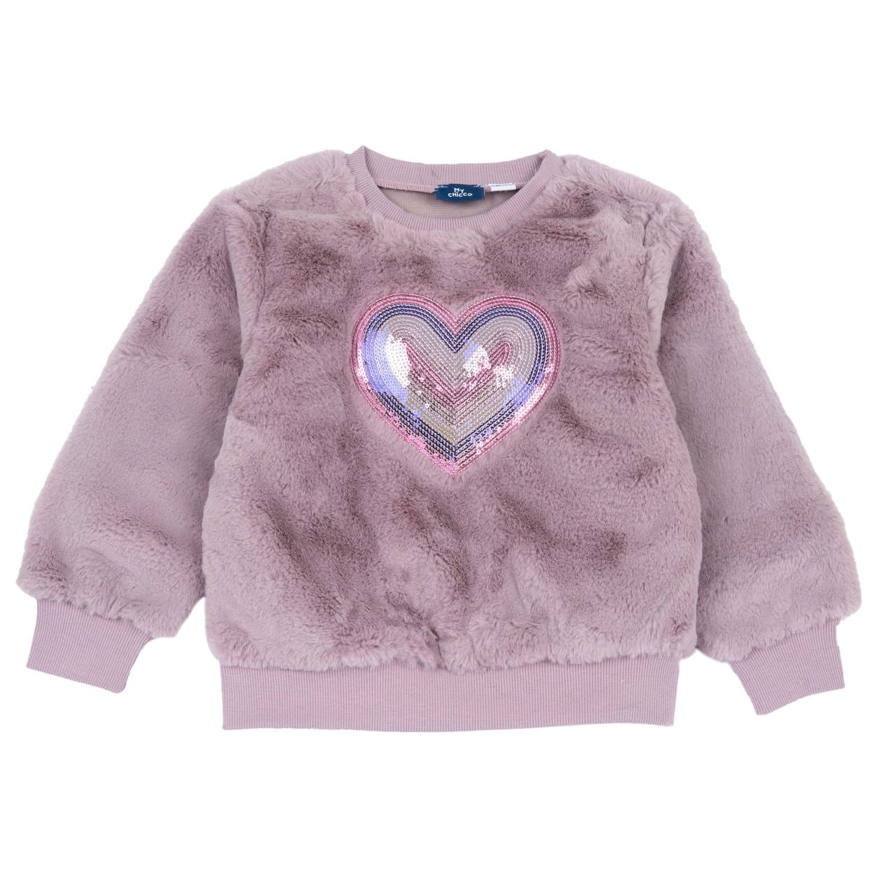 Felpa Girocollo | Chicco Felpa girocollo Chicco viola per bambina, in 100% poliestere, con cuore applicato in paillettes e finiture a costina elasticizzata. | Chicco