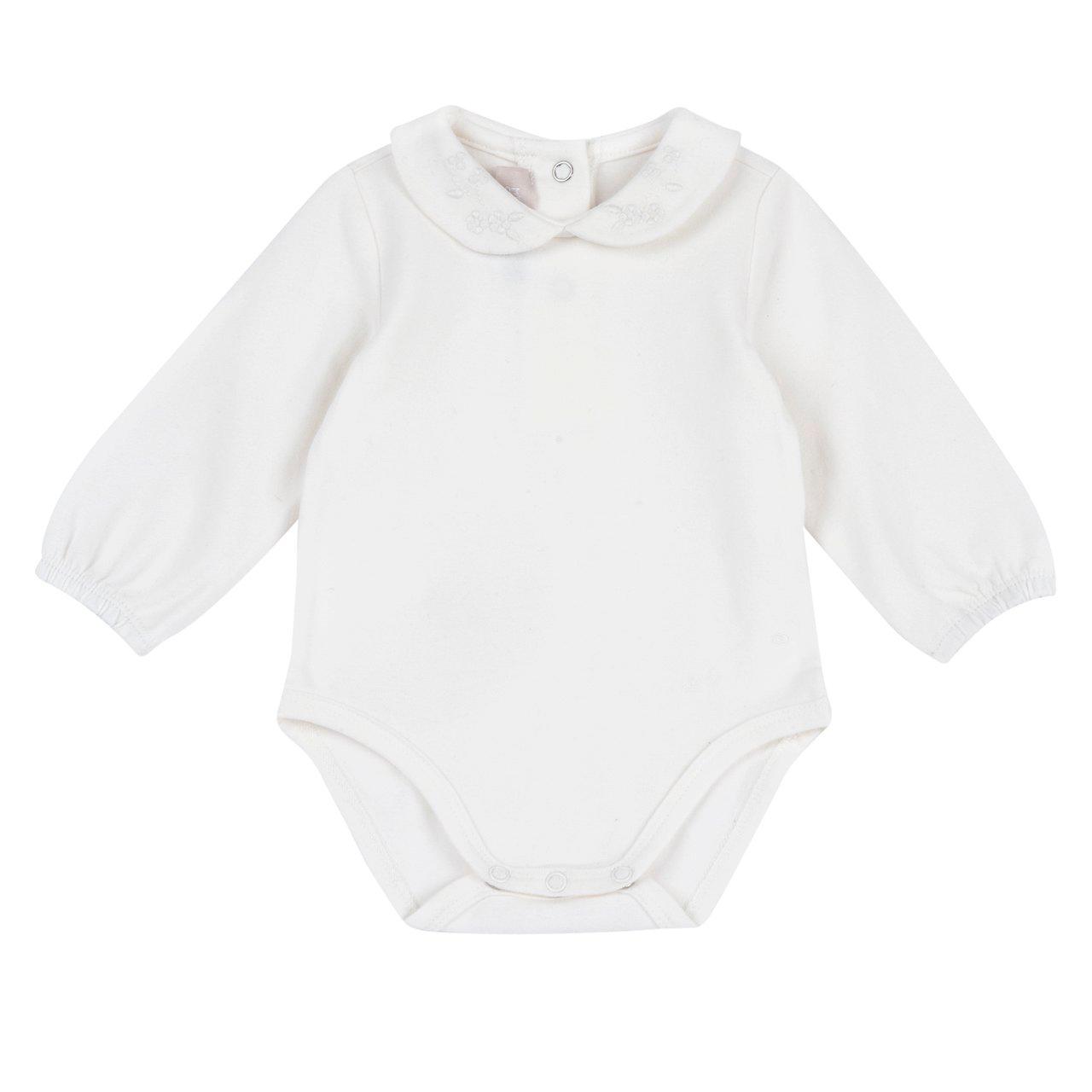 Body Esternabile Manica Lunga | Chicco Body esternabile a manica lunga Chicco bianco in jersey elasticizzato per bambina, con ricamo floreale tono su tono sul colletto e chiusura automatica. | Chicco