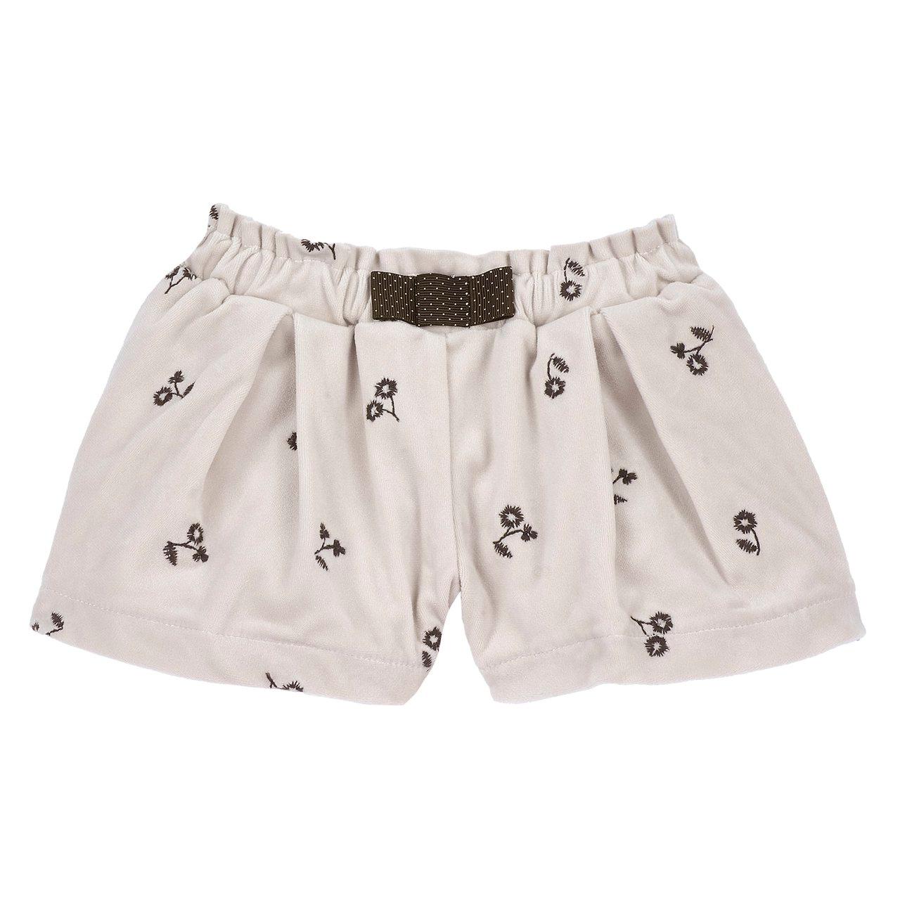 Pantaloni Corti | Chicco Pantaloni corti bianchi da bambina Chicco in velluto liscio con fodera in cotone, ricamo floreale e fiocchetto a pois. | Chicco