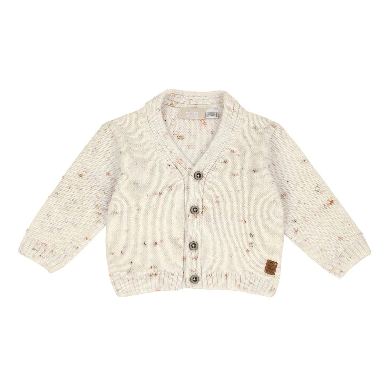 Cardigan In Maglia | Chicco Cardigan in maglia bouclé misto cotone e lana Chicco bianco per bambino, con chiusura a bottoni effetto legno e etichetta scamosciata sul fondo. | Chicco