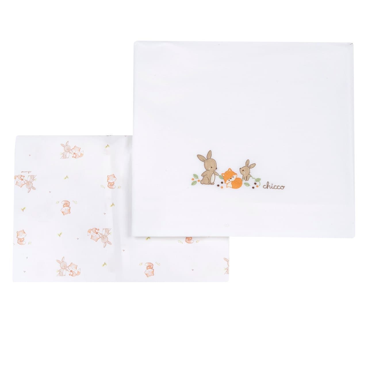 Set Lenzuola | Chicco Set lenzuola Chicco unisex in popeline di cotone bianco per culla, con motivo ricamato sul lenzuolo superiore e stampa sul lenzuolo con angoli. | Chicco