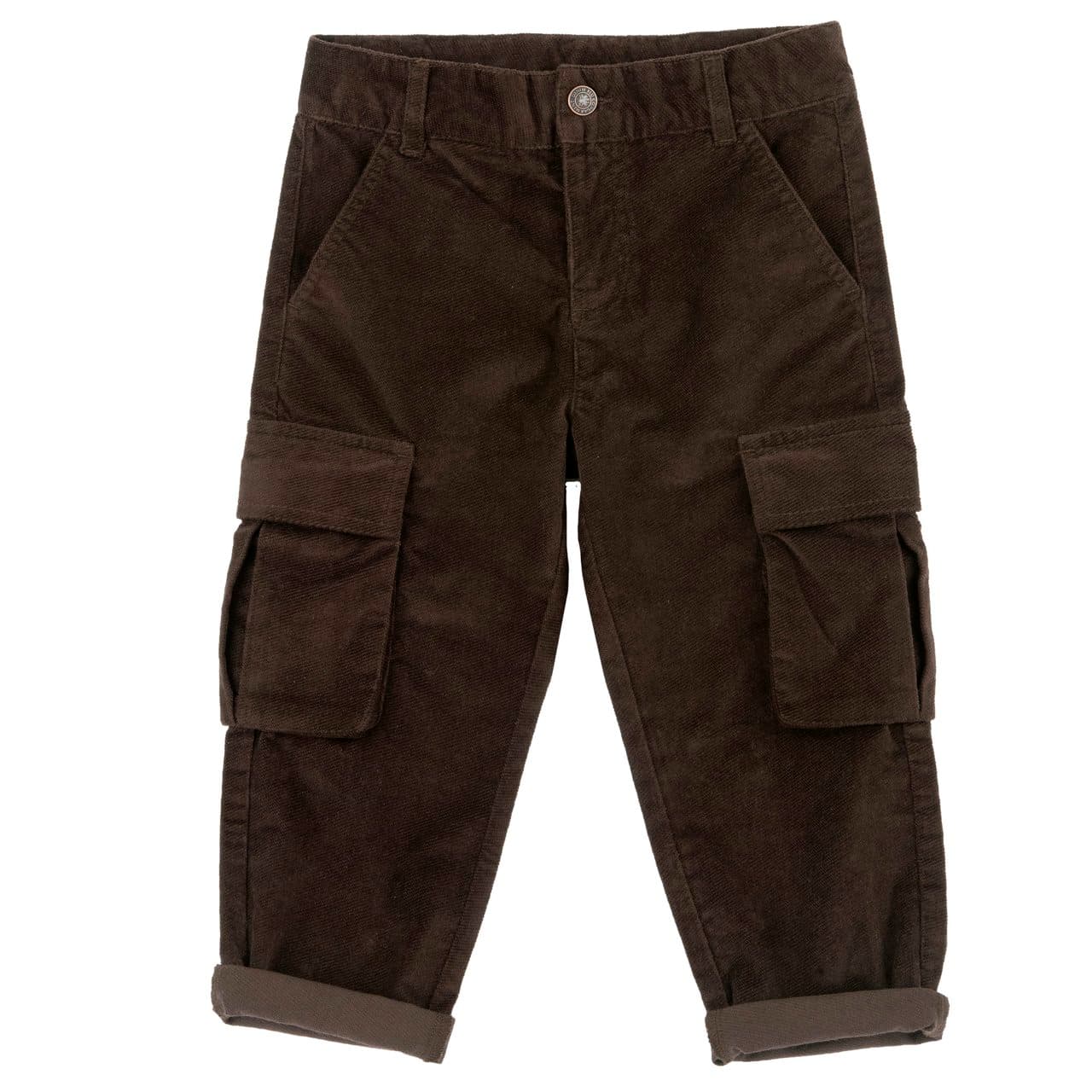 Pantaloni Lunghi Con Tasconi | Chicco Pantaloni lunghi cargo Chicco marrone in velluto di cotone elasticizzato con tasconi laterali, girovita regolabile e certificazione Oeko-Tex. | Chicco