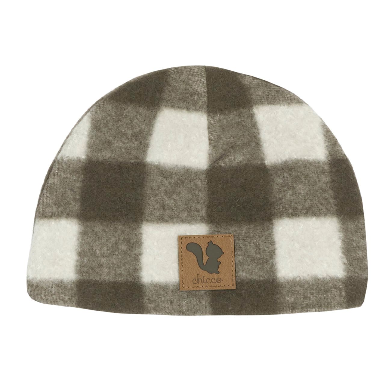 Cappello | Chicco Berretto neonato Chicco bianco in morbido tessuto a quadretti, ideale per autunno/inverno, con etichetta effetto pelle. | Chicco