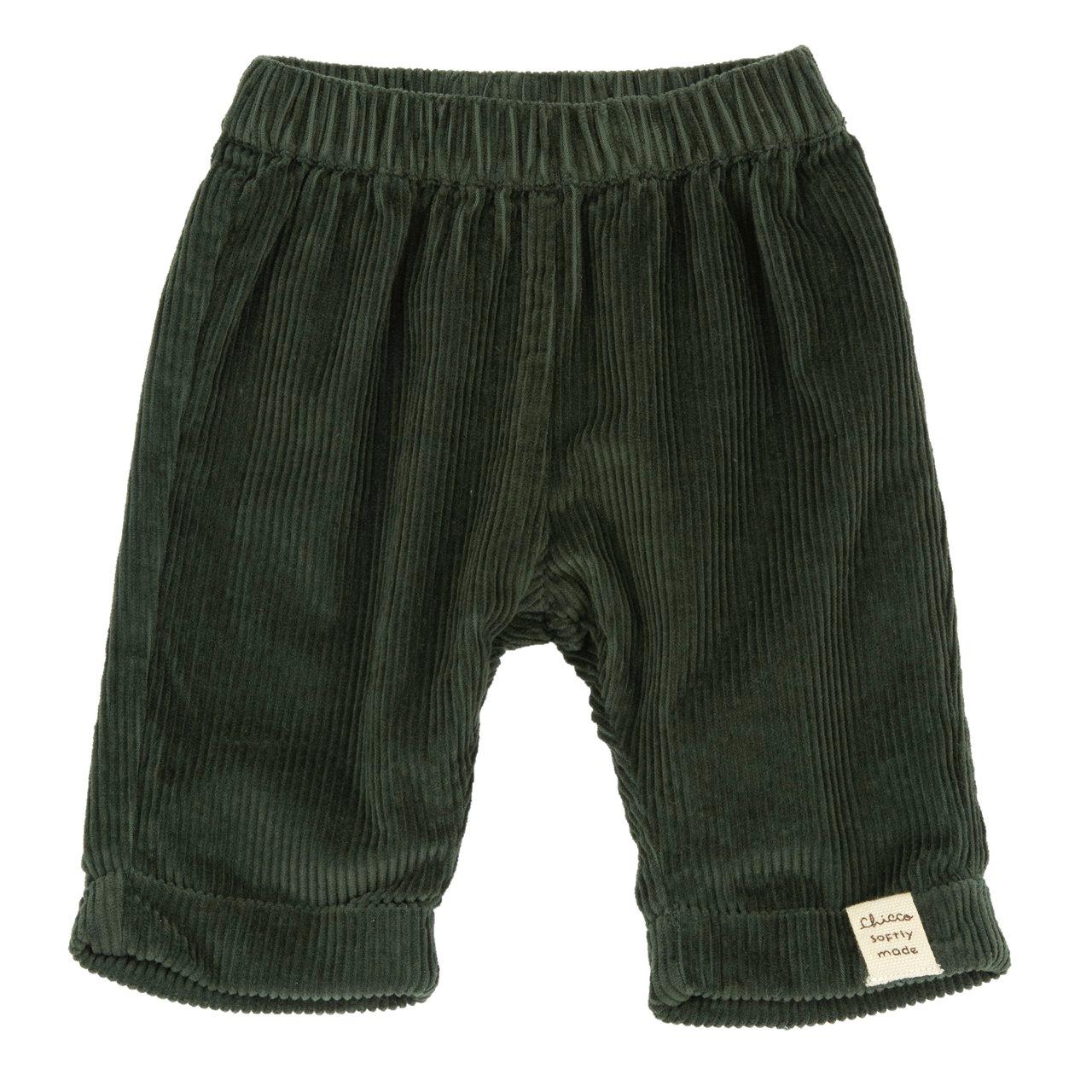 Pantaloni Lunghi Con Risvolto | Chicco Pantaloni lunghi Chicco per bambino in velluto verde a ottocento righe, con risvolto, fodera in cotone e vita elasticizzata, ideali per l'autunno/inverno. | Chicco