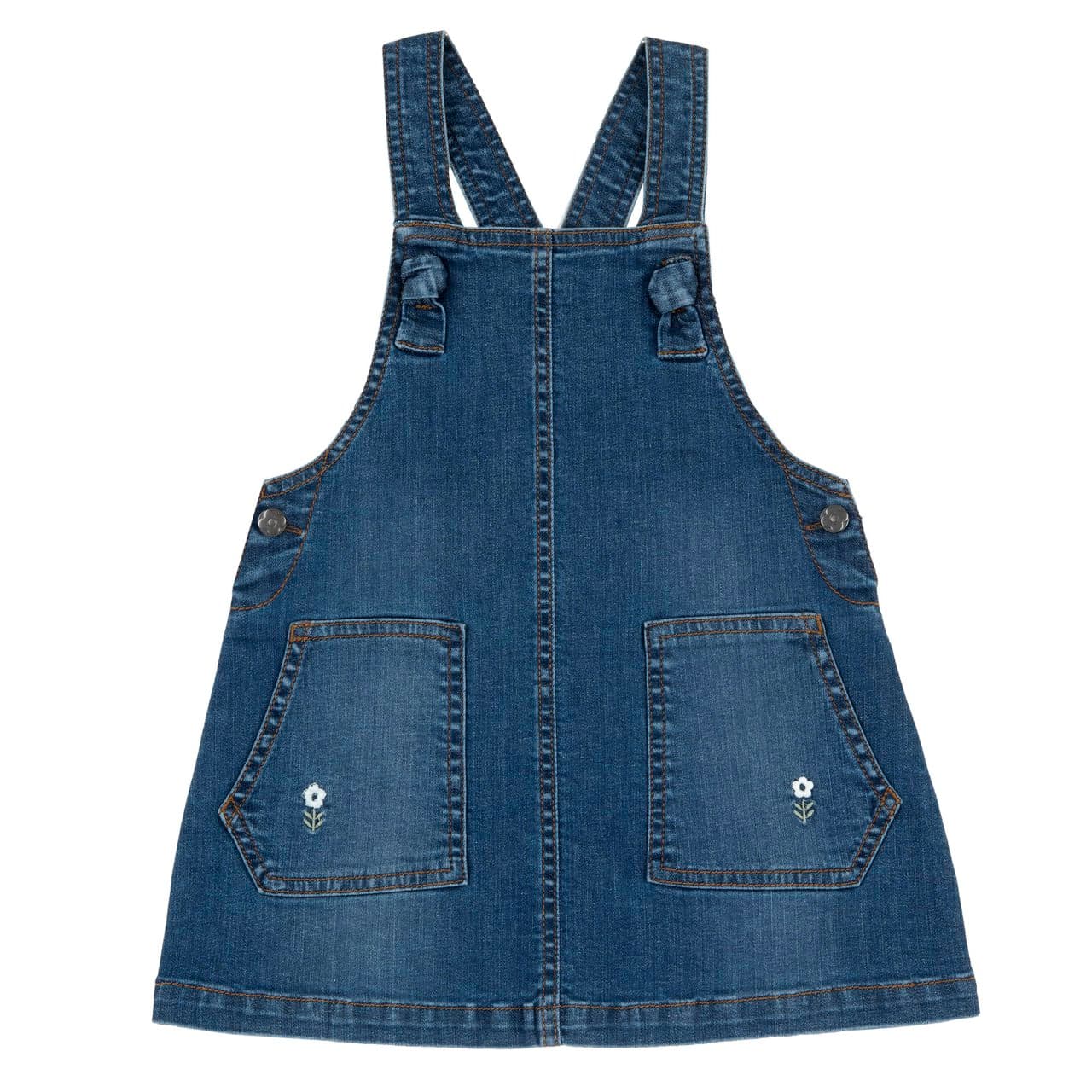 Salopette Gonna Jeans | Chicco Salopette gonna jeans Chicco blu elasticizzato per bambina, con tasche anteriori ricamate, bottoni a fiore e bretelle regolabili. | Chicco